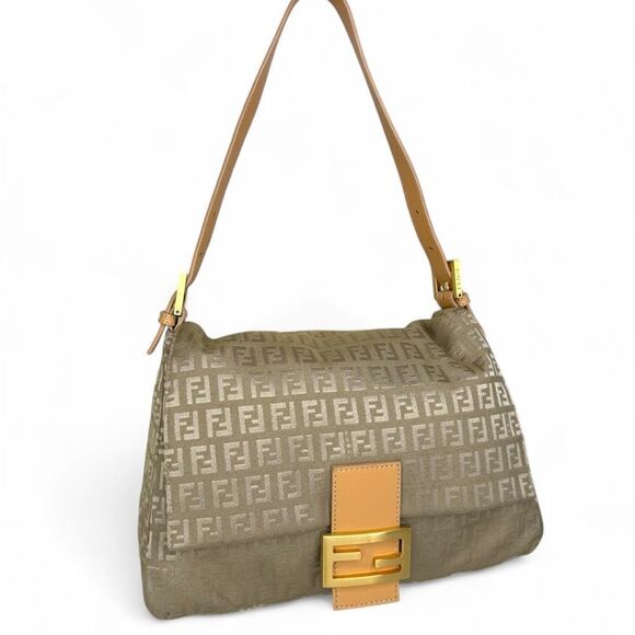 Authentic FENDI Mama Beige Monogram FF Zucchino Canvas Single Shoulder B… - Picture 5 of 16